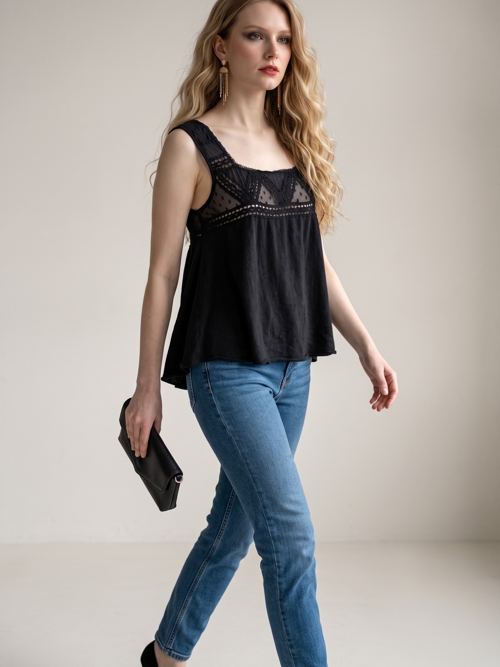 Free People "Costa Mesa" Tank Top in black